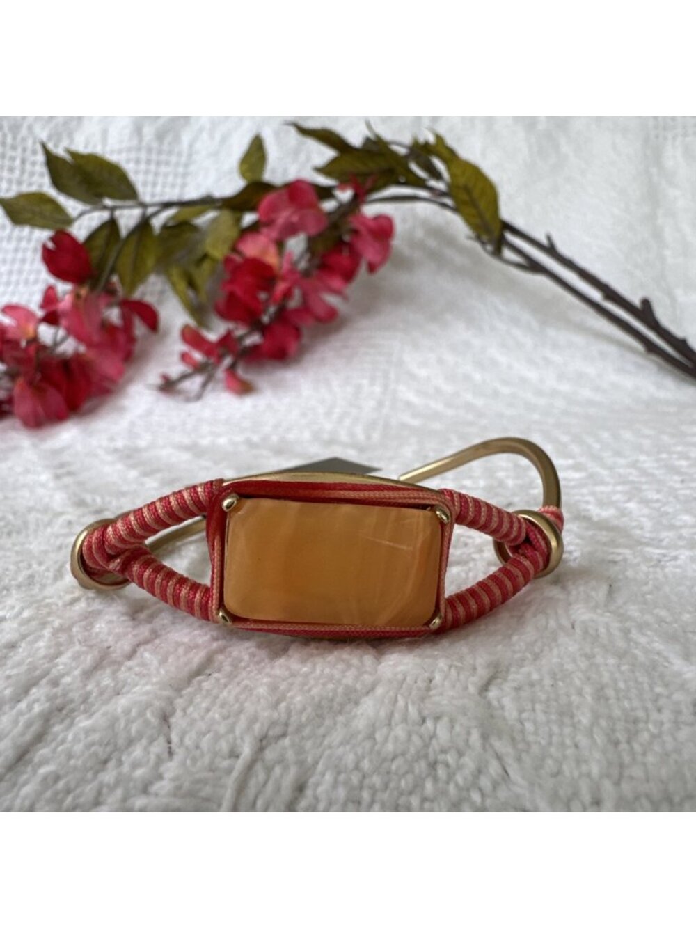Chicos Goldone Wrapped Orange Faux Amber Stone Stackable Bracelet - NWT